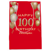 Sac Cadeau Moyen 100e fête d'anniversaire Ballons rouge et or (Devant)