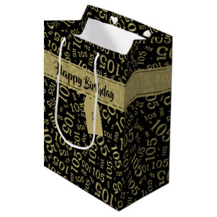 Sac Cadeau Moyen 105th or heureux d'anniversaire et motif noir de