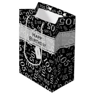 Sac Cadeau Moyen 105th thème heureux de fête d'anniversaire noir et