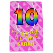 Sac Cadeau Moyen 10e anniversaire : Amusants Coeurs roses Stripes;  (Devant)