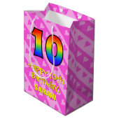 Sac Cadeau Moyen 10e anniversaire : Amusants Coeurs roses Stripes;  (Dos Angle)