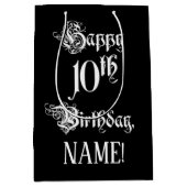 Sac Cadeau Moyen 10e anniversaire : Fancy, Elegant Script + Nom per (Devant)