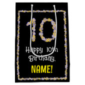 Sac Cadeau Moyen 10e anniversaire : Floral Flowers Numéro, Nom pers (Dos)