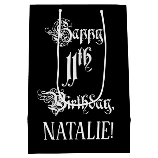 Sac Cadeau Moyen 11e anniversaire : Fancy, Elegant Script + Nom per (Dos)