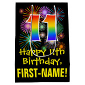 Sac Cadeau Moyen 11e anniversaire : Fun Motif Fireworks + Rainbow 1 (Dos)
