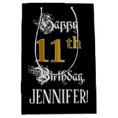 Sac Cadeau Moyen 11e anniversaire ~ Script fantaisie; Faux Gold Loo (Devant)