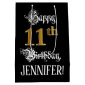 Sac Cadeau Moyen 11e anniversaire ~ Script fantaisie; Faux Gold Loo (Dos)