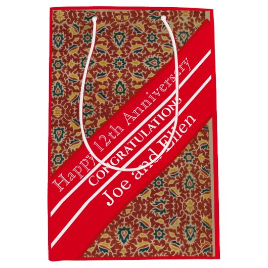 Sac Cadeau Moyen 12e anniversaire du Mariage, Anniversaire de la so (Devant)