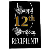 Sac Cadeau Moyen 12e anniversaire ~ Script fantaisie; Faux Gold Loo (Devant)