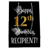 Sac Cadeau Moyen 12e anniversaire ~ Script fantaisie; Faux Gold Loo (Dos)