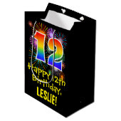 Sac Cadeau Moyen 12ème anniversaire : Fun Motif feux d'artifice + A (Devant Angle)