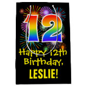 Sac Cadeau Moyen 12ème anniversaire : Fun Motif feux d'artifice + A (Devant)