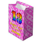 Sac Cadeau Moyen 13e anniversaire : Amusants Coeurs roses Stripes;  (Devant Angle)