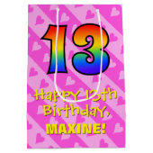 Sac Cadeau Moyen 13e anniversaire : Amusants Coeurs roses Stripes;  (Dos)