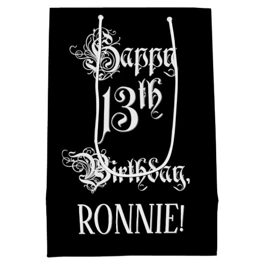 Sac Cadeau Moyen 13e anniversaire : Fancy, Elegant Script + Nom per (Dos)