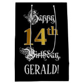 Sac Cadeau Moyen 14e anniversaire ~ Script fantaisie; Faux Gold Loo (Dos)