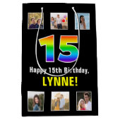 Sac Cadeau Moyen 15e anniversaire : Arc-en-ciel "15", photos person (Devant)