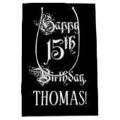 Sac Cadeau Moyen 15e anniversaire : Fancy, Elegant Script + Nom per (Devant)