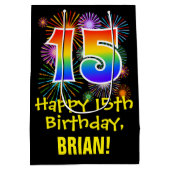 Sac Cadeau Moyen 15e anniversaire : Fun Motif feux d'artifice + Arc (Dos)