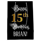 Sac Cadeau Moyen 15e anniversaire ~ Script fantaisie; Faux Gold Loo (Dos)