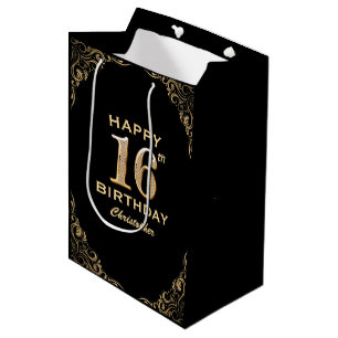 Sac Cadeau Moyen 16e anniversaire de la Parties scintillant Noir et