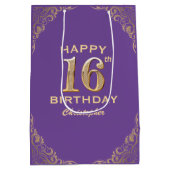 Sac Cadeau Moyen 16e anniversaire fête v et Gold Parties scintillan (Dos)
