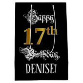 Sac Cadeau Moyen 17e anniversaire ~ Script fantaisie; Faux Gold Loo (Dos)