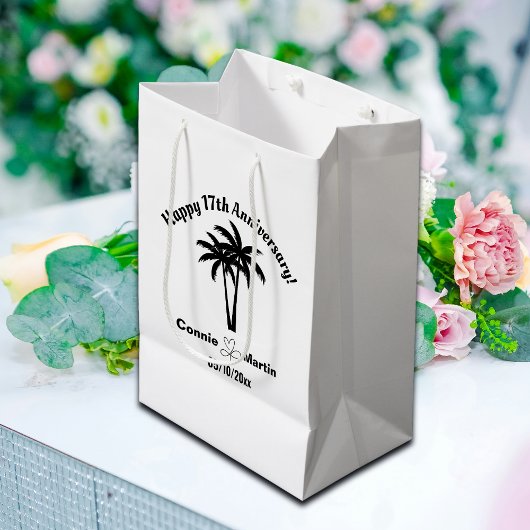 Sac Cadeau Moyen 17th Wedding Anniversary Palm Trees