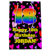 Sac Cadeau Moyen 18e anniversaire : Amour Hearts Motif, Arc-en-ciel (Devant)