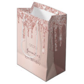 Sac Cadeau Moyen 18e anniversaire rose gouttes d'or (Devant Angle)
