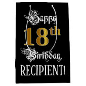 Sac Cadeau Moyen 18e anniversaire ~ Script fantaisie; Faux Gold Loo (Devant)