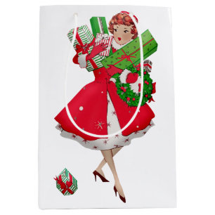 Sac Cadeau Moyen 1950 Vintage Lady Christmas Shopping pour cadeaux