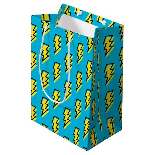 Sac Cadeau Moyen 1980/1990 Neon Blue Yellow Lightning Motif (Devant Angle)