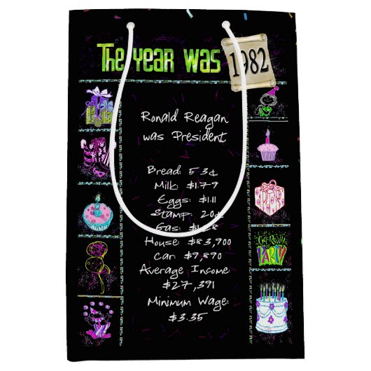 Sac Cadeau Moyen 1982 Anniversaire Trivia Fun Fact (Devant)