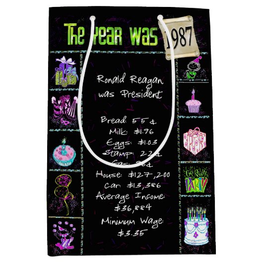 Sac Cadeau Moyen 1987 Anniversaire Trivia Fun Fact Medium Cadeau Ba (Devant)