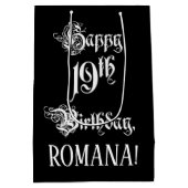 Sac Cadeau Moyen 19e anniversaire : fantaisie, élégant script + Nom (Dos)