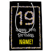 Sac Cadeau Moyen 19e anniversaire : Floral Flowers Numéro, Nom pers (Devant)