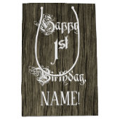 Sac Cadeau Moyen 1er anniversaire : Fancy, Faux Wood Look + Nom per (Devant)