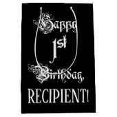 Sac Cadeau Moyen 1er anniversaire : fantaisie, élégant script + Nom (Devant)