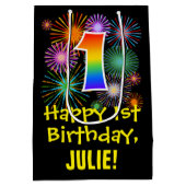 Sac Cadeau Moyen 1er anniversaire : Fun Motif Fireworks + Rainbow 1 (Dos)