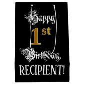 Sac Cadeau Moyen 1er Anniversaire ~ Script fantaisie; Faux Gold Loo (Dos)