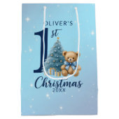 Sac Cadeau Moyen 1ère Ours en peluche de Noël avec arbre bleu (Dos)