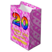 Sac Cadeau Moyen 20e anniversaire : Amusants Coeurs roses Stripes;  (Devant Angle)