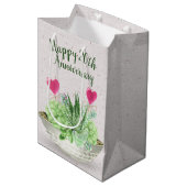 Sac Cadeau Moyen 20e Anniversaire Coeurs roses dans les succulents (Devant Angle)