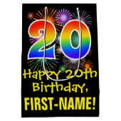 Sac Cadeau Moyen 20e anniversaire : Fun Motif Fireworks + Rainbow 2 (Dos)