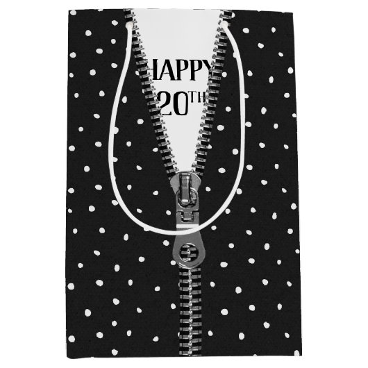 Sac Cadeau Moyen 20e anniversaire Zipper en Pois (Devant)