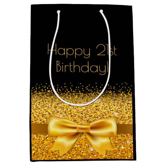 Sac Cadeau Moyen 21e anniversaire arc en or noir (Devant)