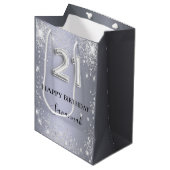 Sac Cadeau Moyen 21e anniversaire argent parties scintillant monogr (Devant Angle)