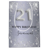 Sac Cadeau Moyen 21e anniversaire argent parties scintillant monogr (Devant)