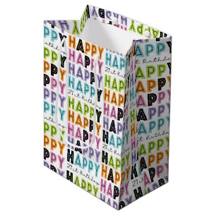 Sac Cadeau Moyen 21e anniversaire Bloc coloré et type de script